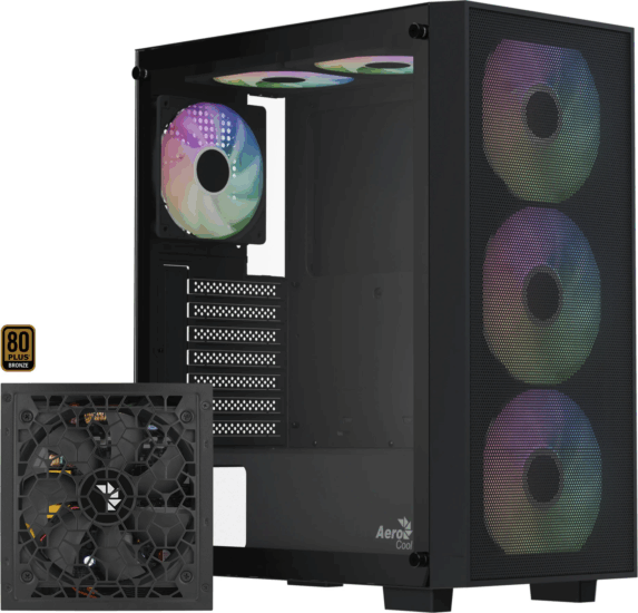 Aerocool B509A Flow-G-BK-v1 Midi Torony Számítógépház + 650W PSU - Fekete