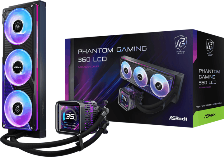 ASRock Phantom Gaming 360 LCD 360mm PWM ARGB Univerzális CPU Vízhűtés - Fekete