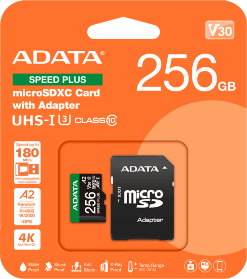 ADATA 256GB MicroSDXC Speed Plus UHS-I U3 Memóriakártya + Adapter (180/160)