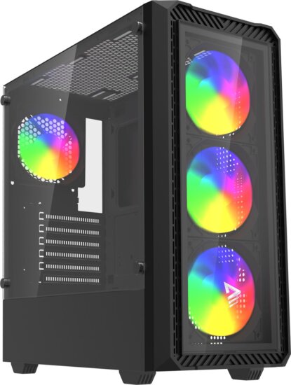 Savio Noctis Glass RGB Cube Mini Torony Számítógépház + 3db 120mm ventilátor - Fekete