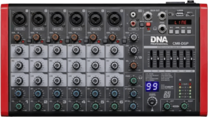 DNA Professional CM8-DSP 8 Csatornás Analóg Keverőpult Mixer - Fekete / Piros