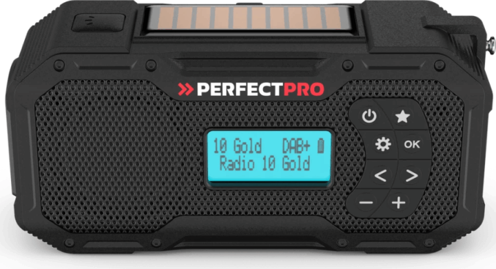 PerfectPro E-100 Napelemes dianmós FM rádió beépített lámpával - Fekete
