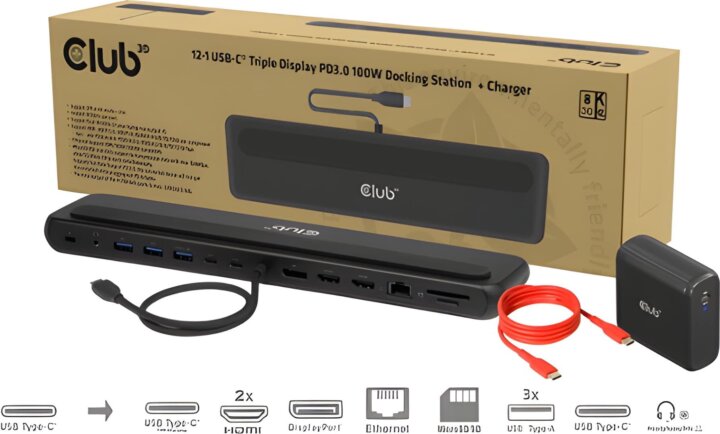 Club3D CSV-2541 Univerzális USB-C Laptop Dokkoló Állomás 100 Watt