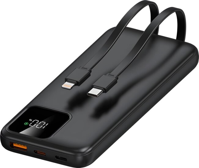 S-Link IP-G16L Powerbank 10000mAh 20W integrált USB-C + Lightning kábellel - Fekete