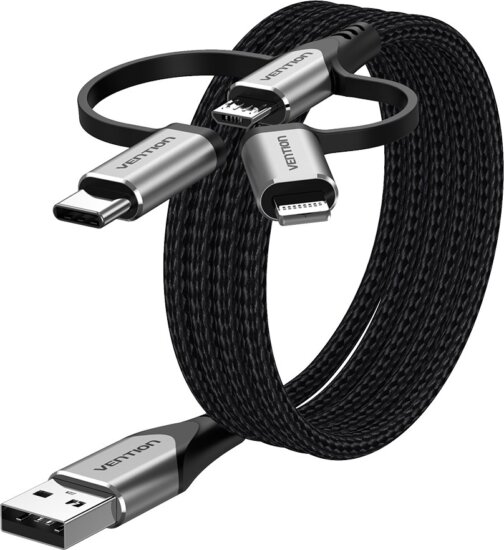 Vention CQJHF USB-A apa - Micro-USB / USB-C / Lightning Adat és Töltőkábel 1m - Szürke