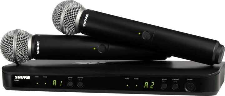 Shure BLX288E/SM58-H8E Vezeték nélküli mikrofon szett 2db + vevőegység - Fekete