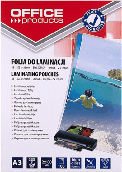 Office Product 2 x 100 mikron A3 fényes lamináló fólia (100 db / csomag)