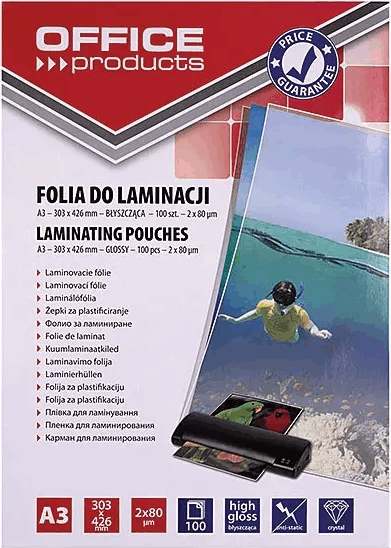 Office Product 2 x 80 mikron A3 fényes lamináló fólia (100 db / csomag)