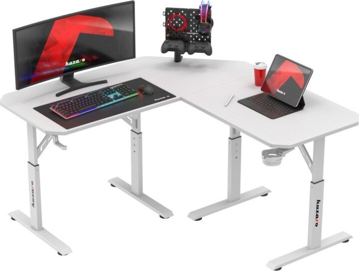 Huzaro Hero 7.3 Manuálisan állítható Gamer sarok asztal 140 x 60 x 56-79 cm - Fehér