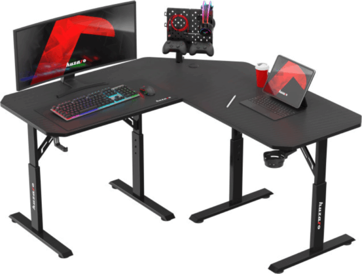 Huzaro Hero 7.3 Mnauálisan állítható Gamer sarok asztal 140 x 60 x 56-79 cm - Fekete
