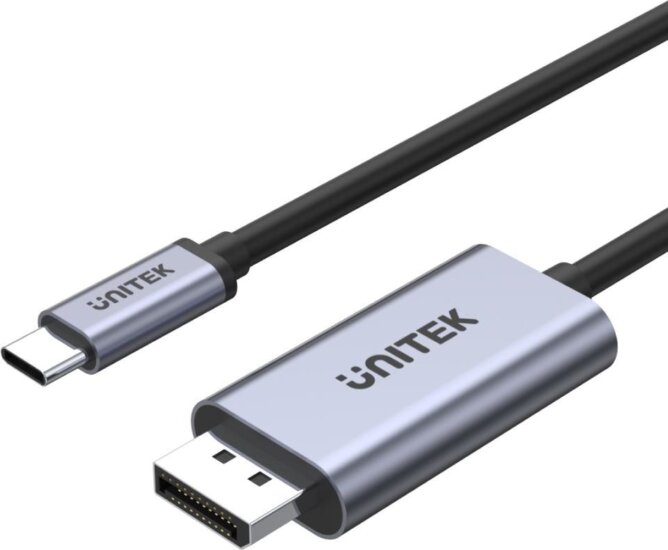 Unitek V1409A USB‑C apa - DisplayPort apa Gender Changer Átalakító Adapter 2m - Fekete/Ezüst Unitek V1409A USB‑C apa - DisplayPort apa Gender Changer Átalakító Adapter 2m - Fekete/Ezüst