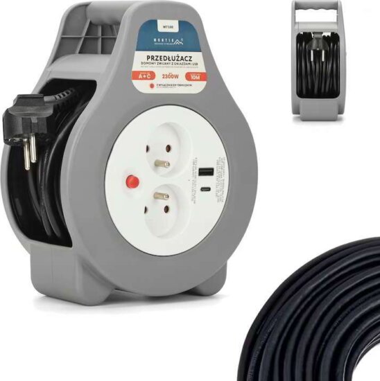 Montis MT188 220V Hálózati hosszabbító Kábeldob 2 aljzattal 10 méter - Szürke