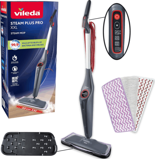 Vileda 180838 Steam Plus Pro XXL Gőztisztító készülék 1550 Watt - Szürke/Fehér