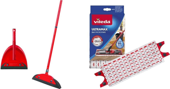 Vileda Superfeger Classic seprű 3 részes nyéllel és Super Cleaner Classic seprőkészlettel - Piros