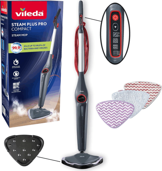 Vileda Steam Plus Pro Compact Gőztisztító készülék 1550 Watt - Szürke/Fehér