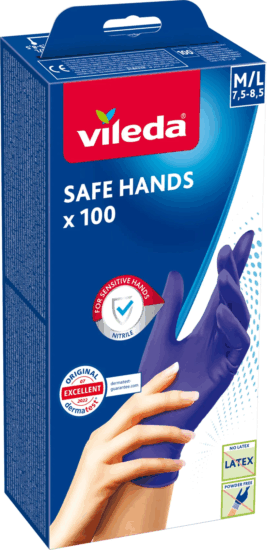 Vileda Safe Hands Nitril Háztartási Gumikesztyű M/L (100db/csomag) - Kék