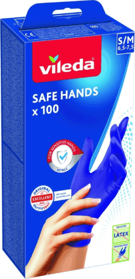 Vileda Safe Hands Nitril Háztartási Gumikesztyű S/M (100db/csomag) - Kék