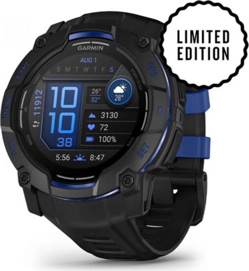 Garmin Instinct 3 AMOLED Okosóra 50mm Fekete/Kék Szilikon szíjjal - Fekete