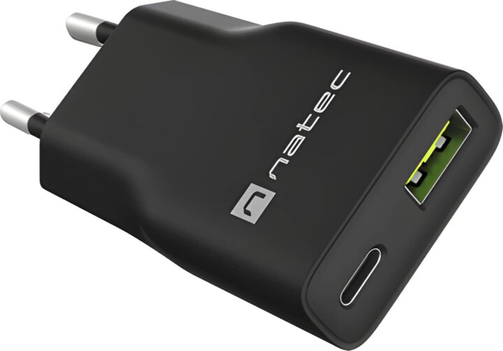 Natec NUC-2377 USB-A / USB-C GaN Hálozati Töltő Adapter 20W - Fekete