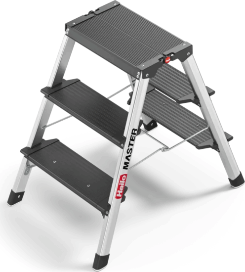 Hailo Master D70 2-3 lépcsőfokos összecsukható fellépő - Inox/Fekete