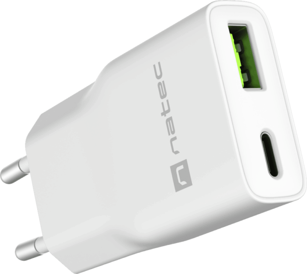 Natec NUC-2376 USB-A / USB-C GaN Hálozati Töltő Adapter 20W - Fehér