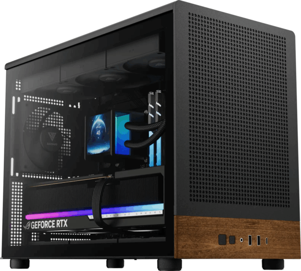 Gamdias Athena M4M Wood Micro Torony Számítógépház + 3db 120mm ventilátor - Fekete