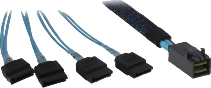 Inter-Tech SFF-8643 > 4x SATA kábel 0,7m - Fekete/Kék