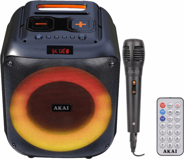 Akai ABTS-V30 Hordozható RGB Bluetooth Karaoke Party Hangszóró Mikrofonnal 40W - Fekete