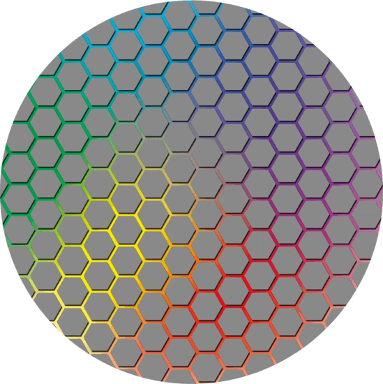 Iris Gamer Rainbow Hexagon 120cm átmérőjű hatszög mintás kerek padlóvédő székalátét - Színes