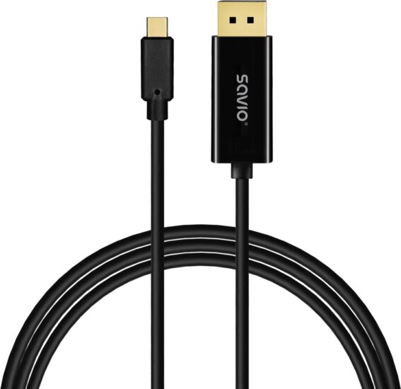 Savio CL-207 USB-C apa - DisplayPort 1.2 apa Összekötő Kábel 2m - Fekete