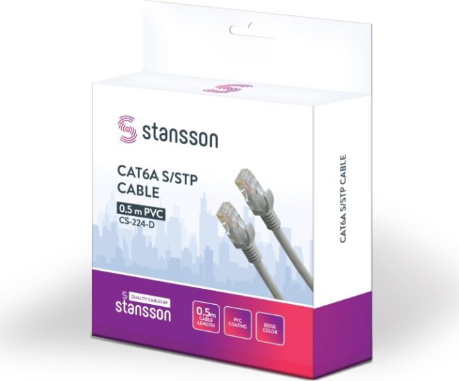 Stansson CS-224-D S/STP Cat6a RJ45 Patch kábel 0.5m - Bézs