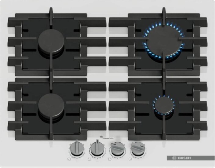Bosch PPP6A2I40 Serie 6 Beépíthető 4 zónás Gáz Főzőlap - Fekete / Fehér