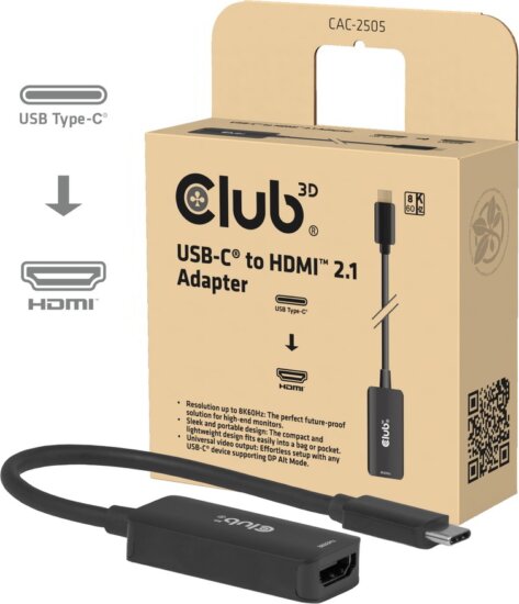 Club 3D CAC-2505 USB-C - HDMI 2.1 8K 60Hz Átalakító Adapter - Fekete