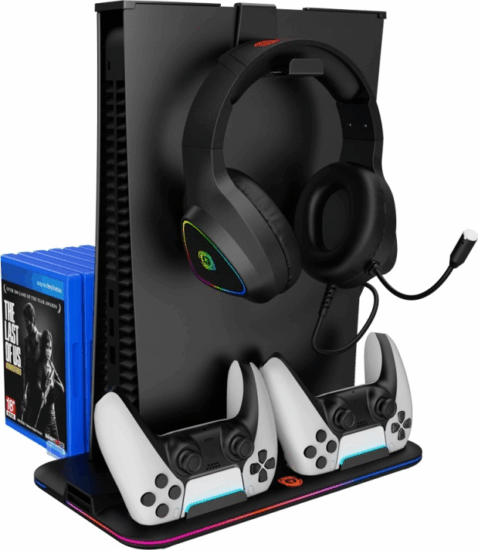 BlackBird BHDZ504BLACK PS5 RGB Konzol hűtő Ventilátoros Töltő állomás Játék tartóval - Fekete BlackBird BHDZ504BLACK PS5 RGB Konzol hűtő Ventilátoros Töltő állomás Játék tartóval - Fekete