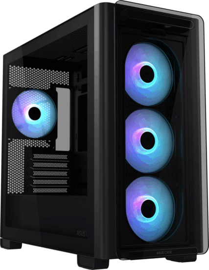 ASUS A23 Plus 750W Midi Torony Számitógépház + 4db 120mm ventilátor - Fekete ASUS A23 Plus 750W Midi Torony Számitógépház + 4db 120mm ventilátor - Fekete