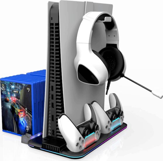 BlackBird BHDZ505 PS5 RGB Ventilátoros Konzol hűtő Töltő állomás és Játék tartó - Fehér