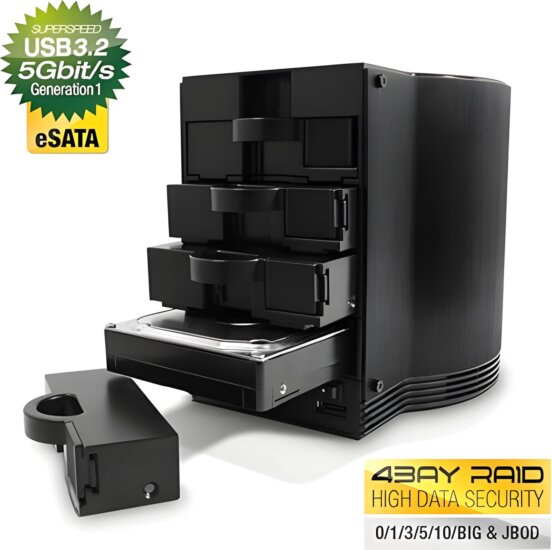 Fantec SQ-35RU3e 4x 3,5" SATA RAID USB 3.2 Gen 1 Külső HDD ház - Fekete