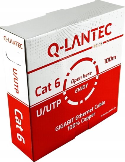 Q-Lantec KIU6PVC100Q U/UTP Cat6a Patch Kábel 100m - Szürke