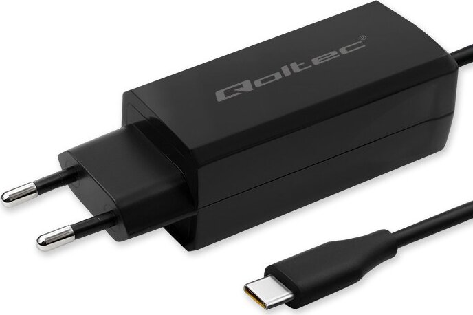 Qoltec 52419 USB-C GaN Hálózati Gyorstöltő Adapter integrált kábellel 65W - Fekete