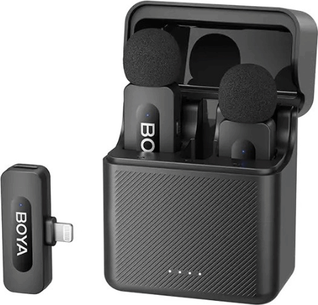 BOYA Mikrofon - BY-V3 Wireless / Lightning csiptetős mikrofon szett - Fekete