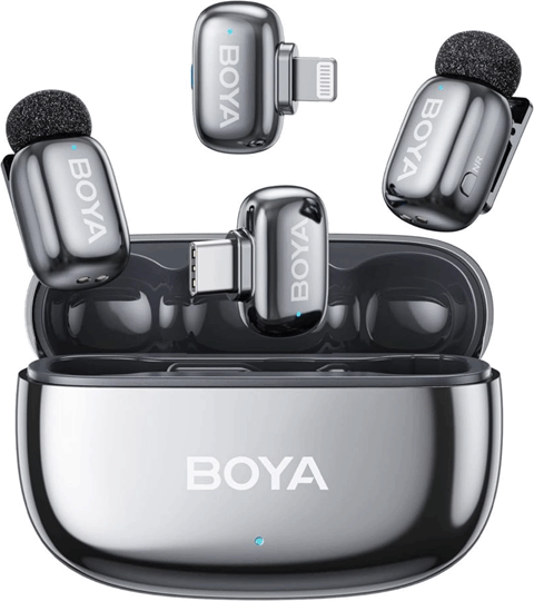 Boya mini 2-01 Wireless Lightning USB-C csiptetős mikrofon szett - Szürke