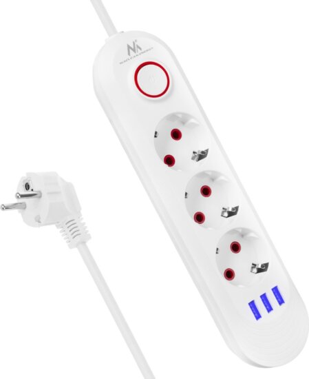 Maclean MCE394 W 3xUSB-A Hálózati Elosztó 3 aljzatos 1.5m - Fehér