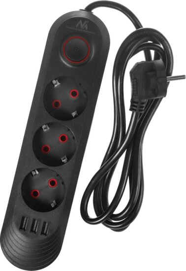 Maclean MCE394 B 3x USB-A Hálózati Elosztó 3 aljzatos 1.5m - Fekete