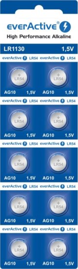 EverActive Mini G10 LR1130 LR54 Alkáli Gombelem 1.5V (10db / csomag)