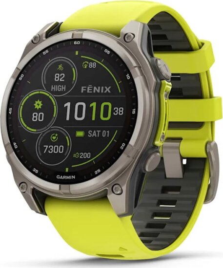 Garmin Fenix 8 Titán Okosóra 47mm Szilikon szíjjal - Neonsárga/Grafit