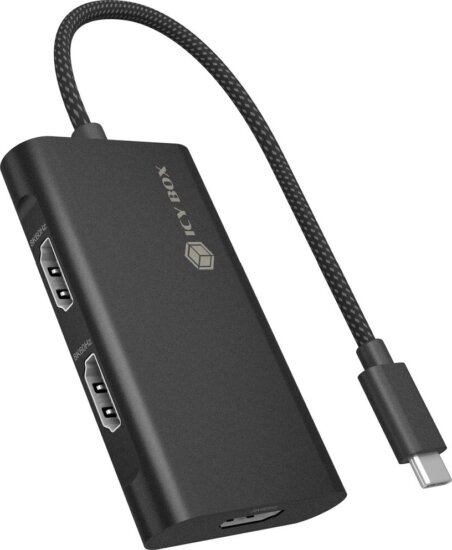 ICY BOX IB-AD1030-C USB-C apa - 3x HDMI anya Adapter - Fekete