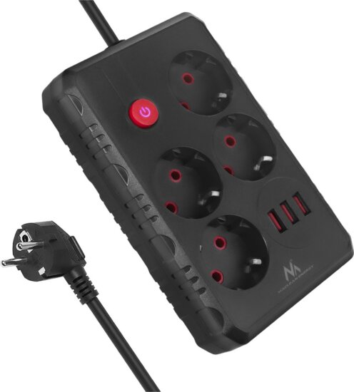 Maclean MCE393 B 3x USB-A Hálózati Elosztó 4 aljzatos 3m - Fekete