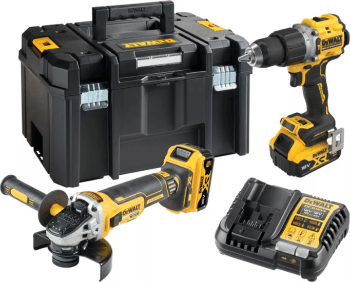 DeWalt DCK2026P2T-QW Akkus Sarokcsiszoló + Akkus Ütvefúró-csavarozó + 2x 18V Akku + Koffer