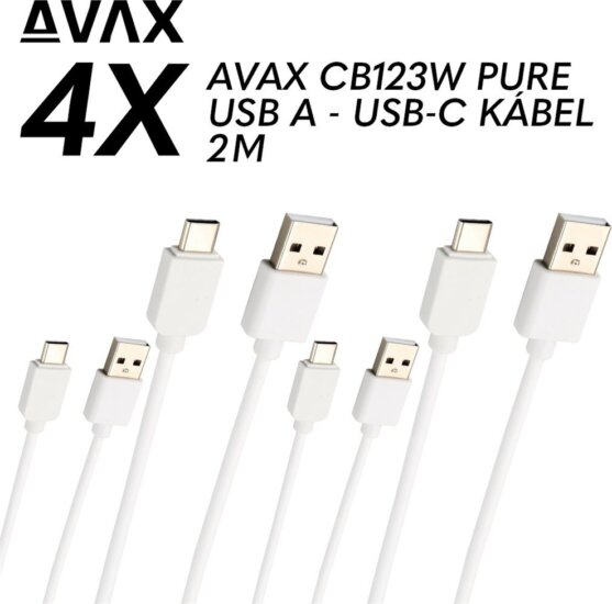 AVAX CB123W USB-A / 4x USB-C gyorstöltő kábel csomag 2m - Fehér