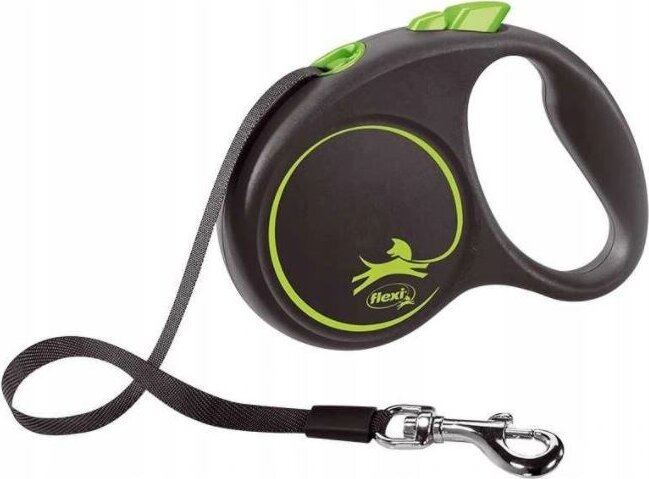 Flexi Black Design M/5m Szalagos automata kutya póráz - Fekete/Zöld